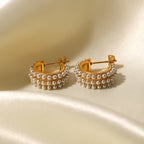 premium 18k gold plated dense pearl hoop earrings crafted from durable stainless steel for timeless french elegance