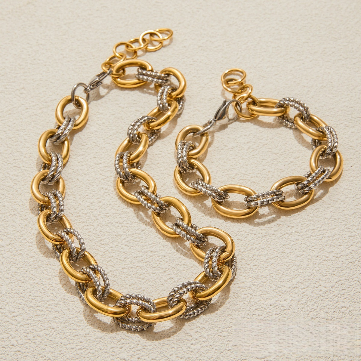 Stainless steel color-blocked bracelet high-end hand accessory titanium steel necklace cross-border metal style
