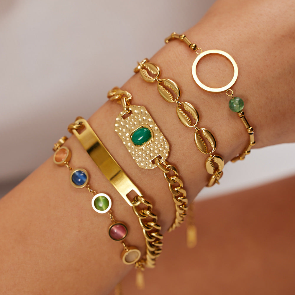 Layered Gold Charm Bracelet Set Colorful Gemstone Charms Bohemian Style