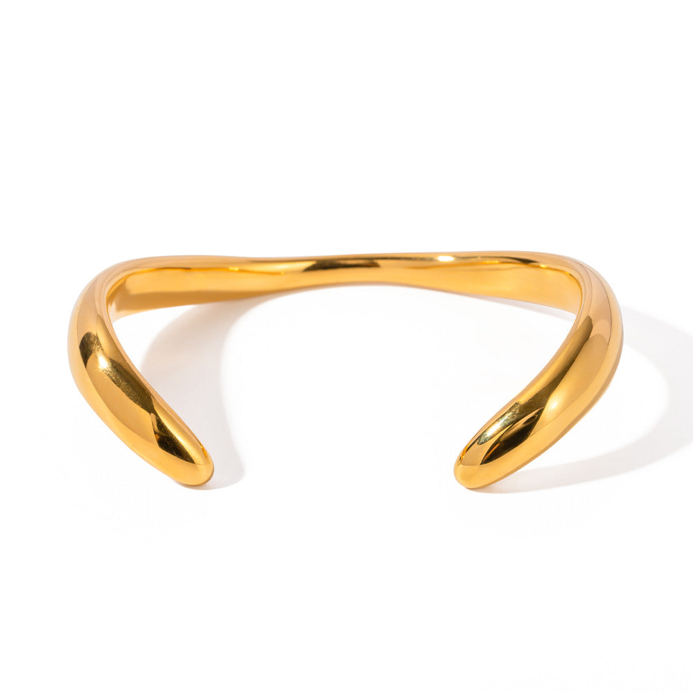 Gold Open Cuff Bracelet - Minimalist 18k Plated Titanium Steel Bangle