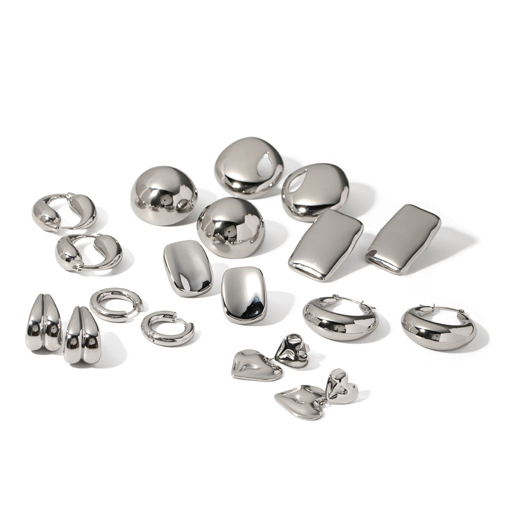 Modern sculptural stainless steel earrings set for women