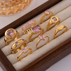 Gold Plated Zircon Stacking Ring on Hand, Everyday Fashion Jewelry