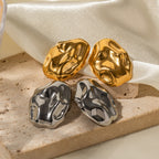 INS  18k gold-plated stainless steel irregular hammer  earrings for women, stylish and non-fading