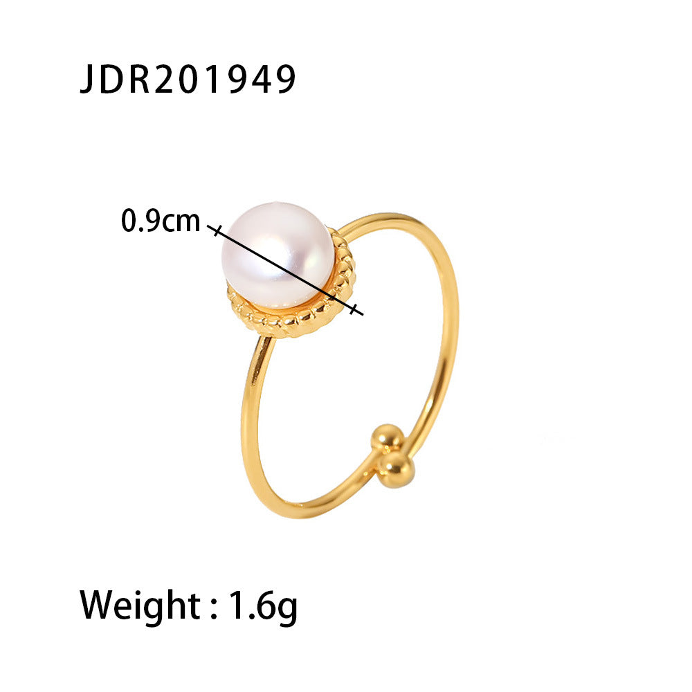 Ring Adjustable 18K Gold Pearl Ring, Delicate Jewelry for Women