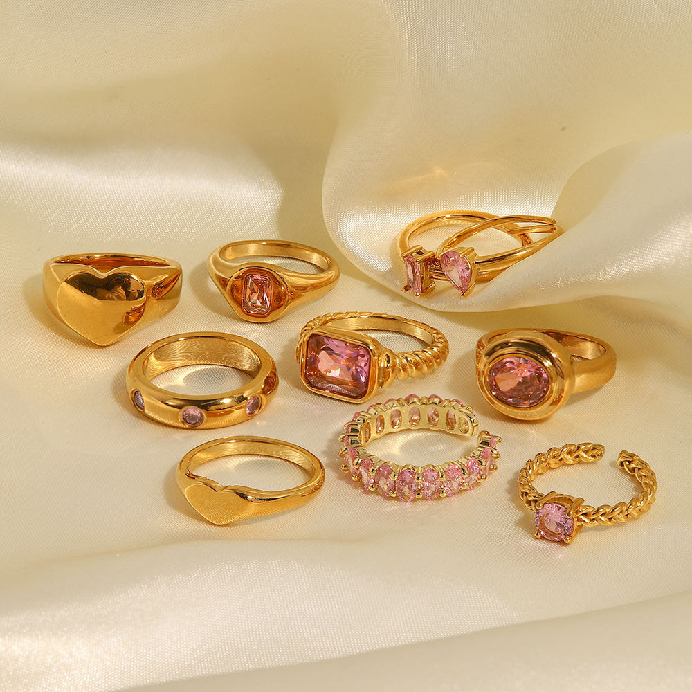 Ring: Gold Plated Zircon Minimalist Stacking Band, Fashion Statement Ring