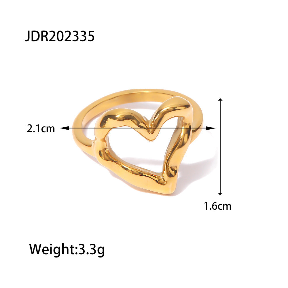 Ring: Women’s Hammered Gold Heart Titanium Steel, Minimalist Design