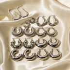 Silver stainless steel hoop earrings set for women
