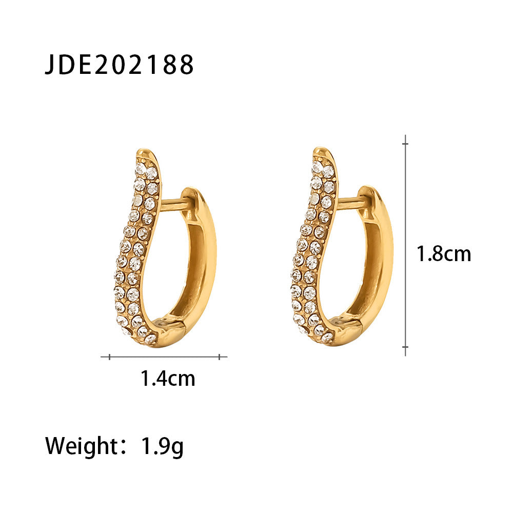 Gold Hoop Earrings 18k Gold Plated Stainless Steel White Zircon