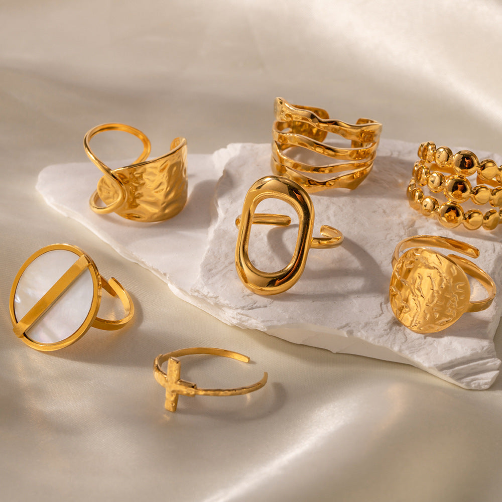 Layered wavy gold open ring