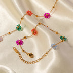 Delicate Bracelet 18k Gold Colorful Flower Charms for Women