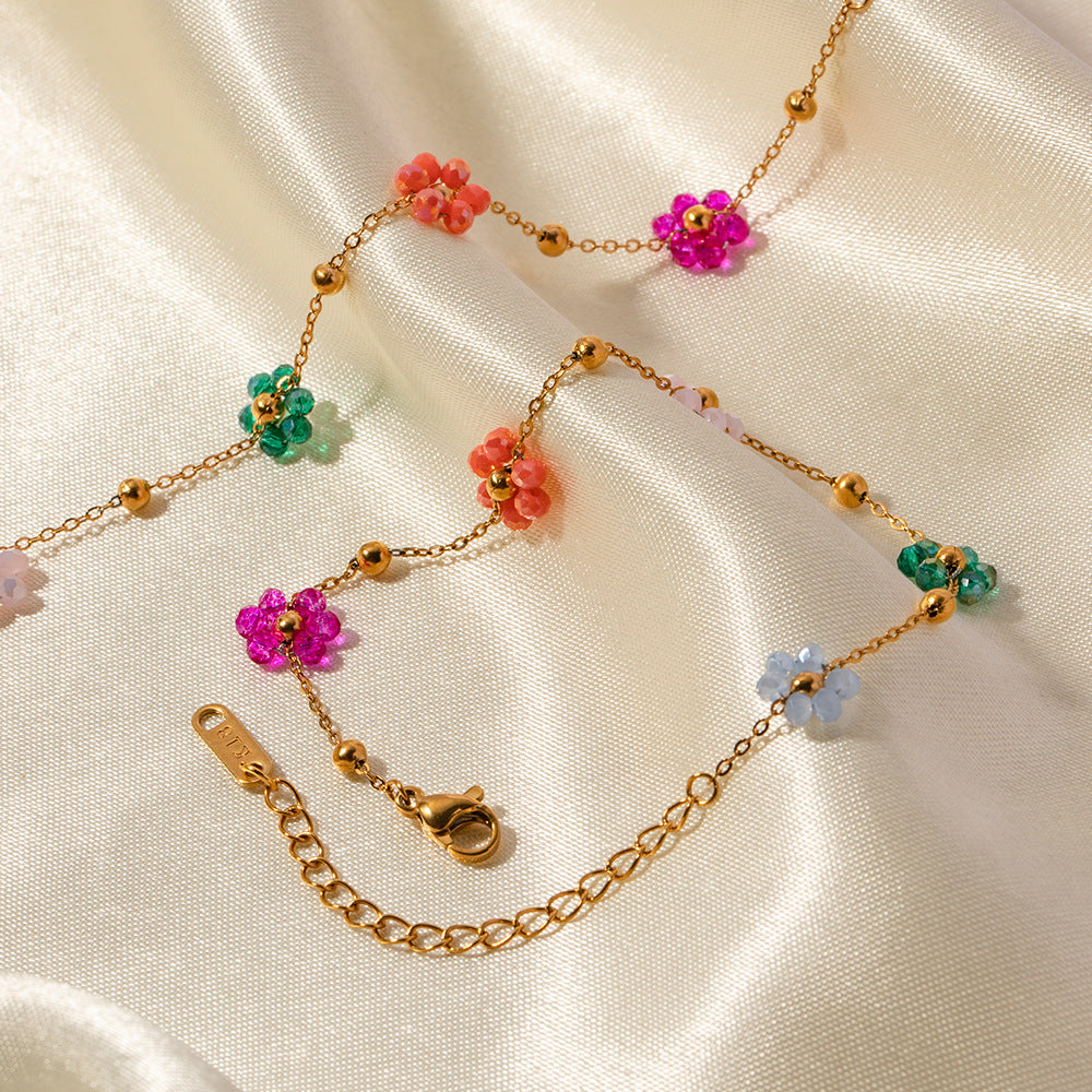 Delicate Bracelet 18k Gold Colorful Flower Charms for Women