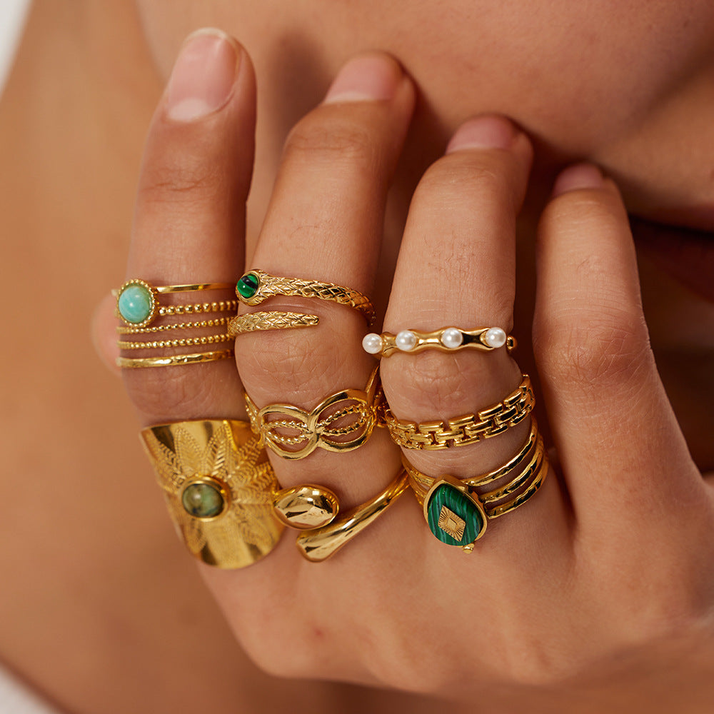 Vintage gold ring set with turquoise accents