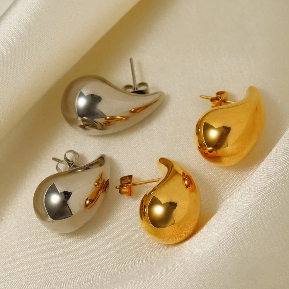 Chunky Teardrop Earrings | Gold & Silver Modern Minimalist For Women