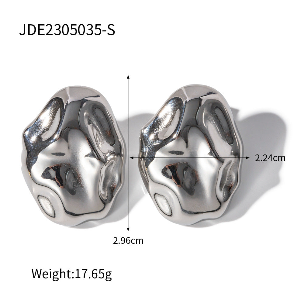 INS  18k gold-plated stainless steel irregular hammer  earrings for women, stylish and non-fading