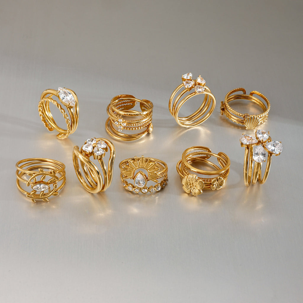 premium 18k gold plated stackable zircon stainless steel ring set crafted for modern everyday elegance