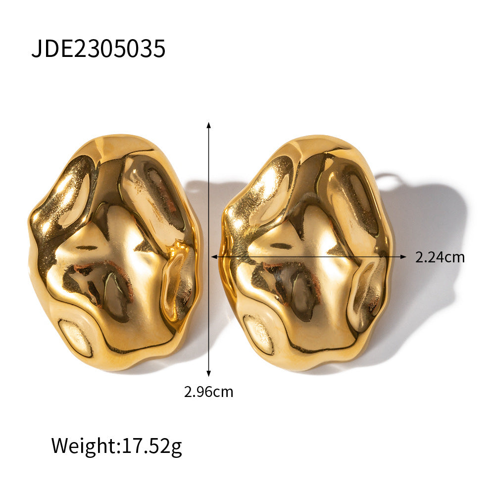INS  18k gold-plated stainless steel irregular hammer  earrings for women, stylish and non-fading