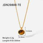 Natural Stone Pendant Necklace, 18K Gold Plated Stainless Steel