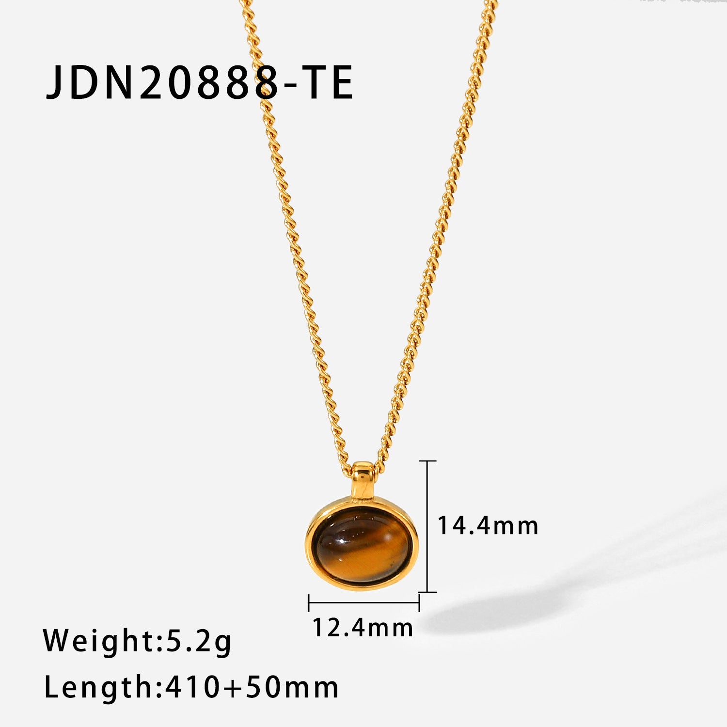 Natural Stone Pendant Necklace, 18K Gold Plated Stainless Steel