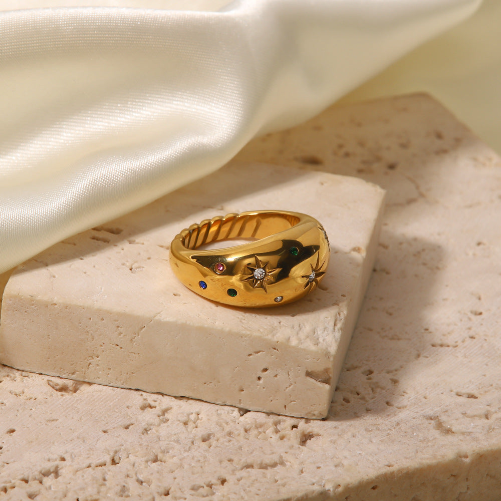 Ring Chunky Vintage Celestial Gold Tone Star Fashion for Women