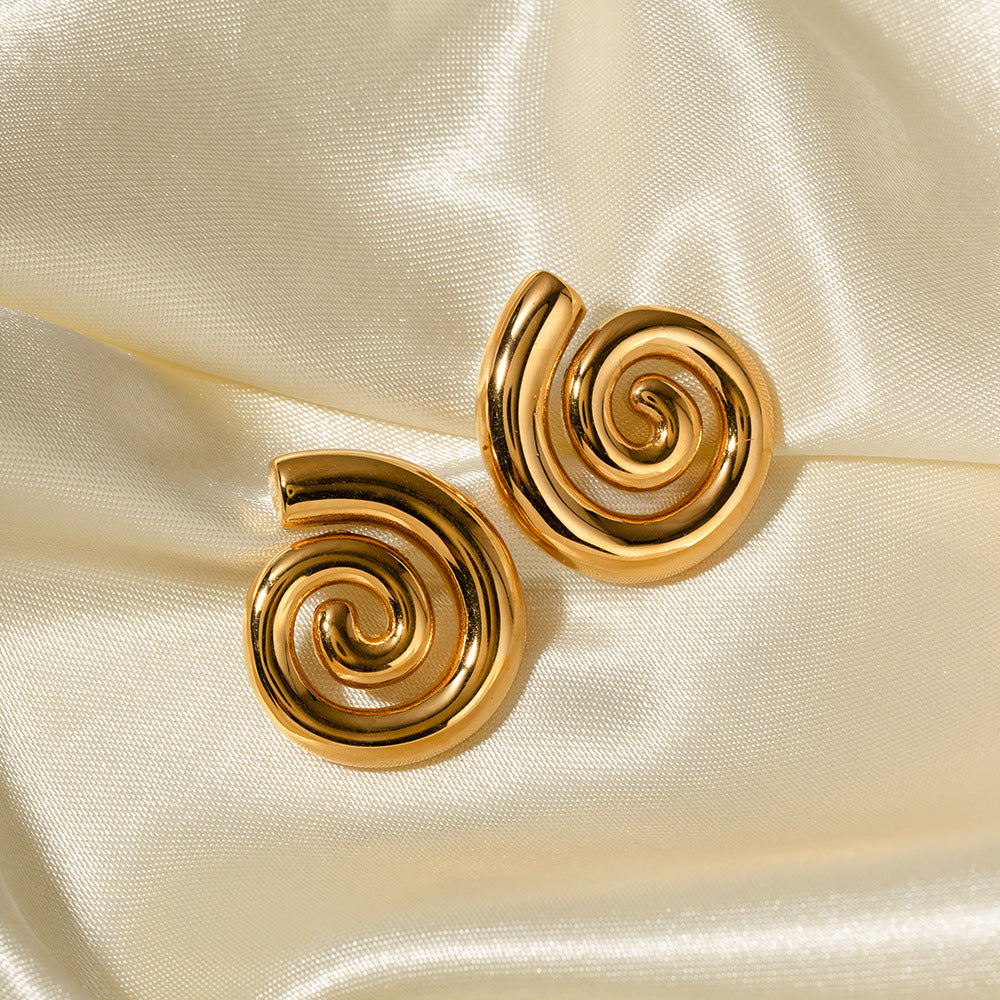 ins trendy new 18K gold stainless steel rotating thread screw earring stainless steel earring women's earring accessory