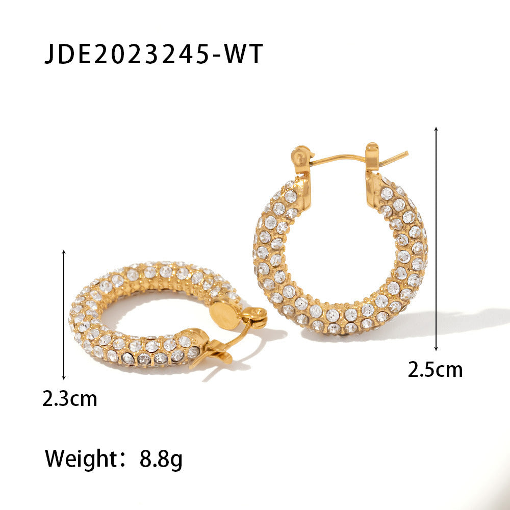 Gold Hoop Earrings 18k Gold Plated Stainless Steel White Zircon
