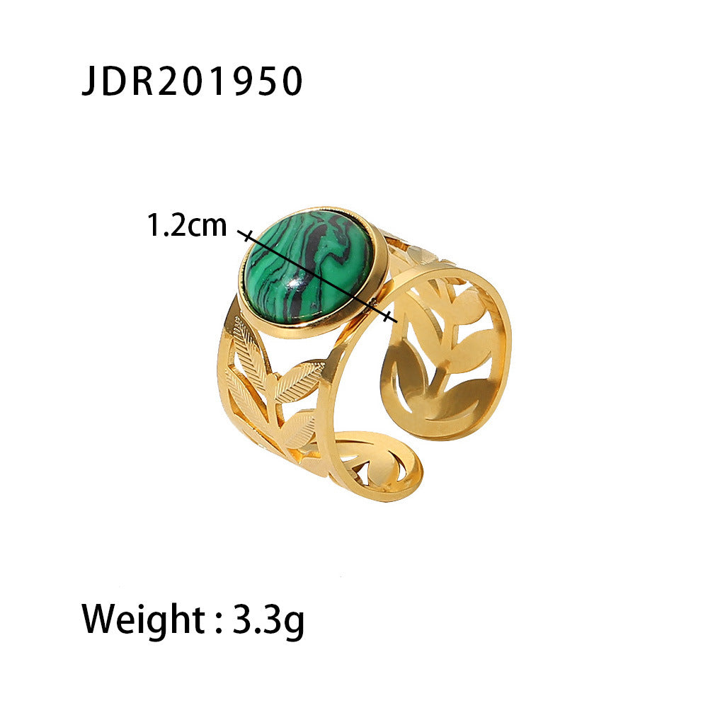 18K Gold Green Malachite Ring Women’s Vintage Boho Style