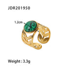 18K Gold Green Malachite Ring Women’s Vintage Boho Style