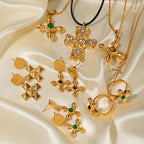 Necklace Cross Gold Plated Women's 18K Stainless Steel Jewelry Set