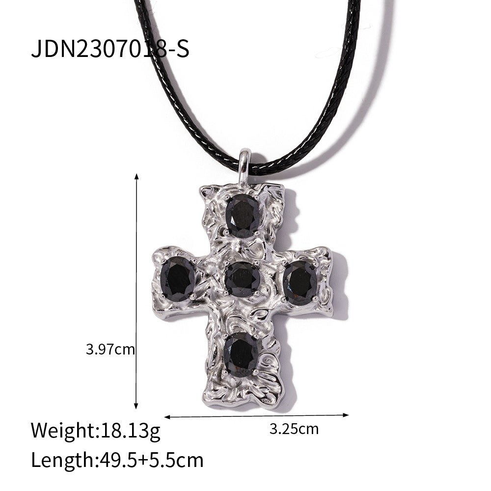 Necklace Cross Gold Plated Women's 18K Stainless Steel Jewelry Set