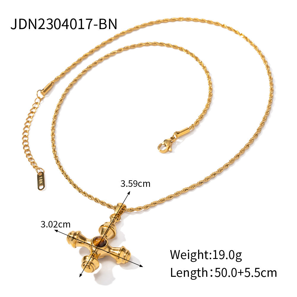 Necklace Cross Gold Plated Women's 18K Stainless Steel Jewelry Set