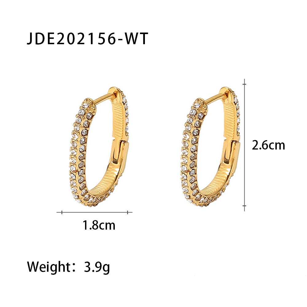 Gold Hoop Earrings 18k Gold Plated Stainless Steel White Zircon