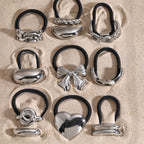 Metal Geometric Hair Ties | Gold & Silver Plated Ponytail Holders, Non-slip Elastic Scrunchies for Women