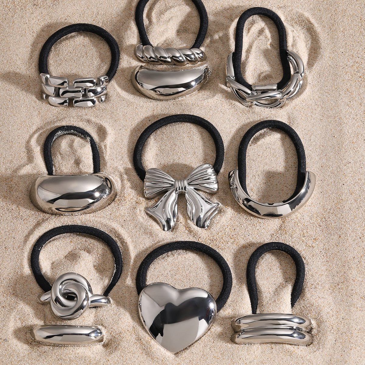 Metal Geometric Hair Ties | Gold & Silver Plated Ponytail Holders, Non-slip Elastic Scrunchies for Women