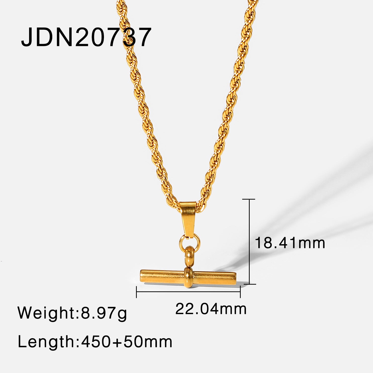 Gold Necklace 18K Stainless Steel T-Bar Pendant Figaro Cuban Chain for Women
