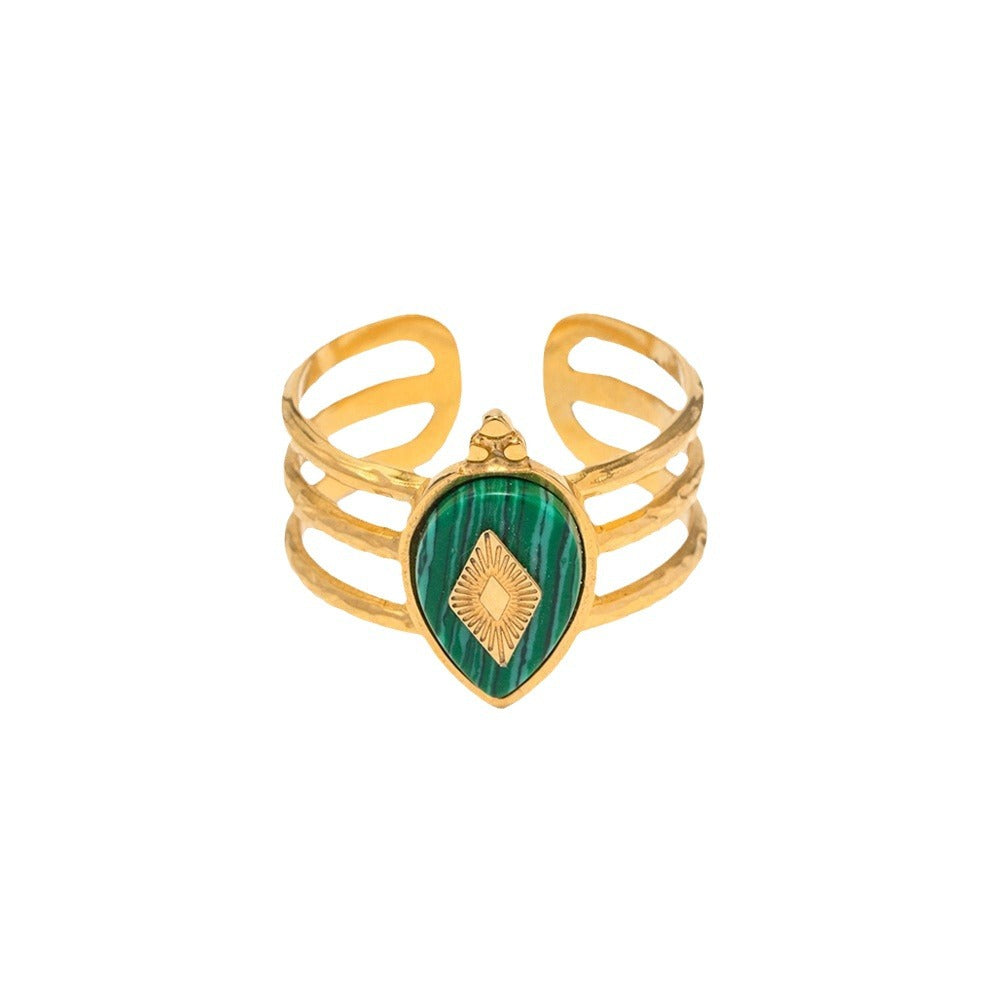 Ring 18K Gold Plated Stainless Steel Bohemian Gemstone for Women