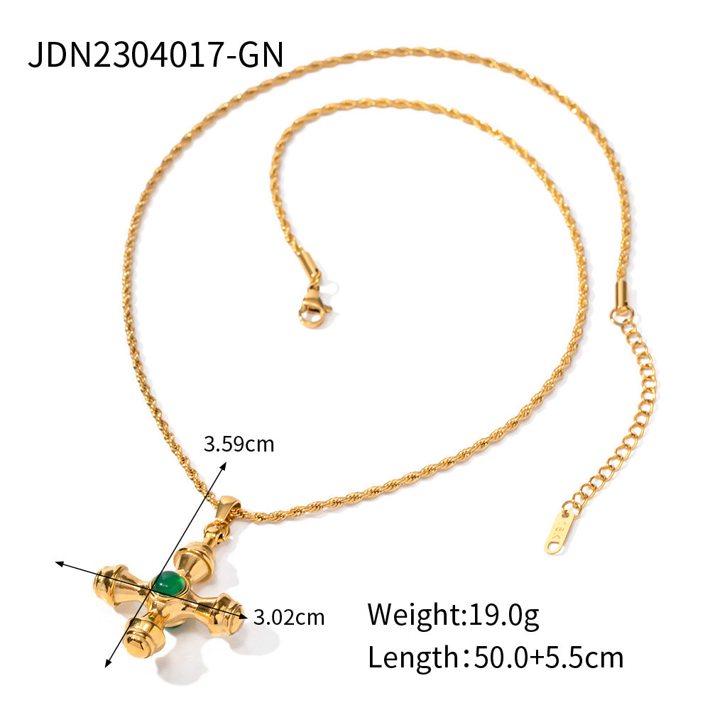 Necklace Cross Gold Plated Women's 18K Stainless Steel Jewelry Set