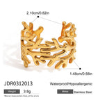 18K Gold Plated Coral Branch Ear Cuff & Ring Set – Waterproof Titanium Steel No-Pierce Jewelry