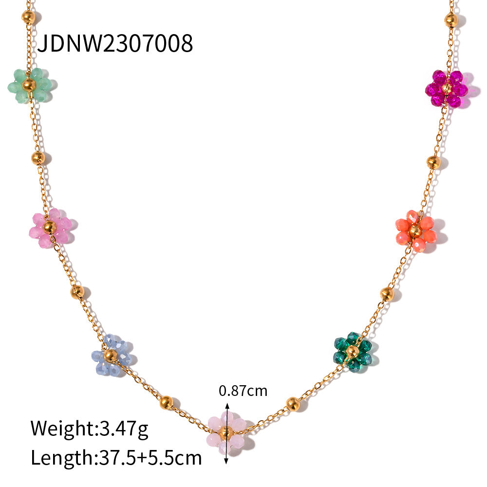 Bracelet Delicate 18k Gold Stainless Colorful Flower Chain for Women