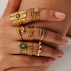 Ring 18k gold plated stainless steel snake motif detail