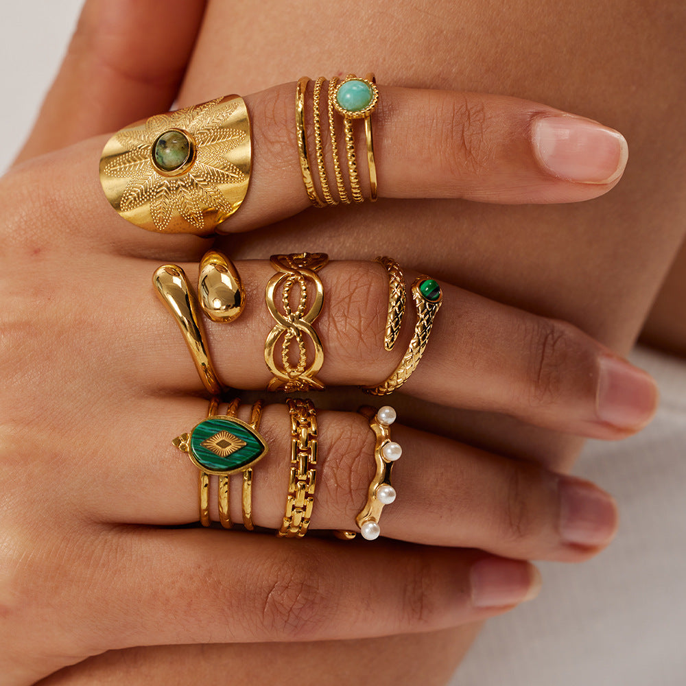 Ring 18k gold plated stainless steel snake motif detail