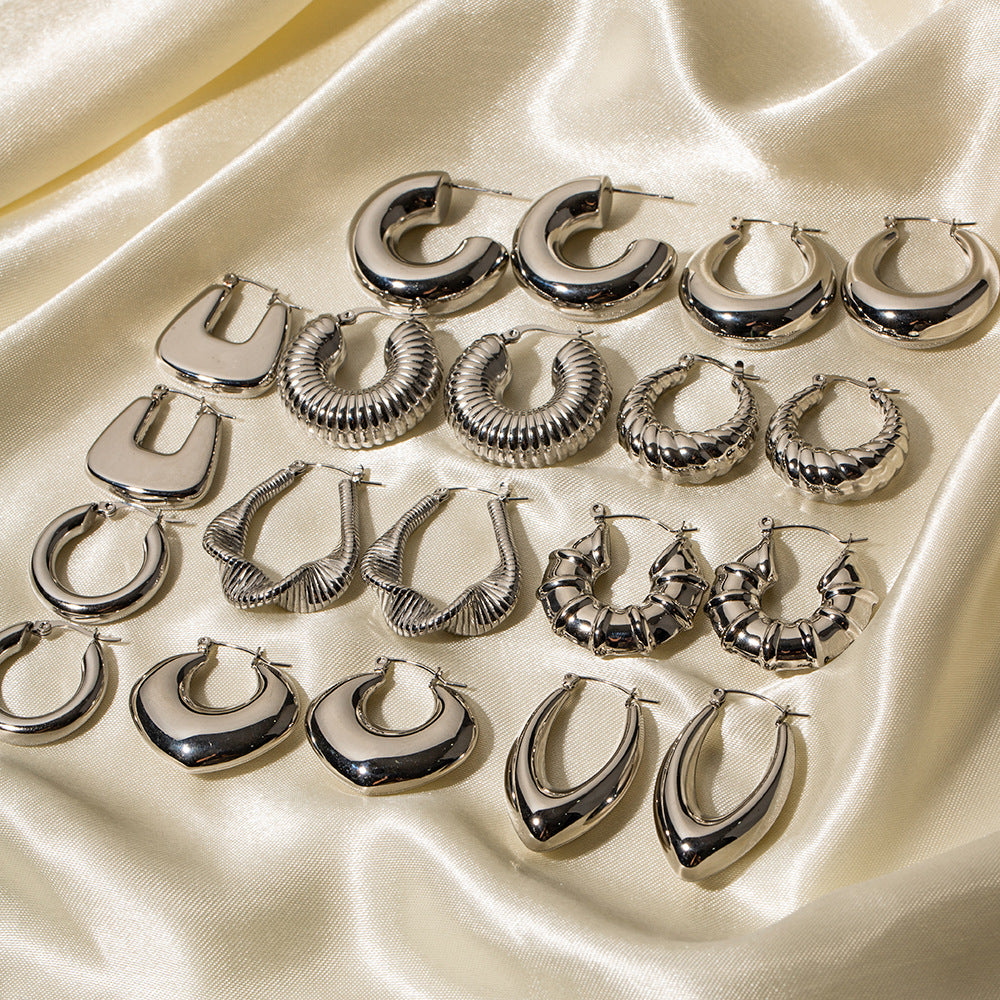 Hoop Earrings for Women - Stainless Steel Lightweight Silver Fashionable
