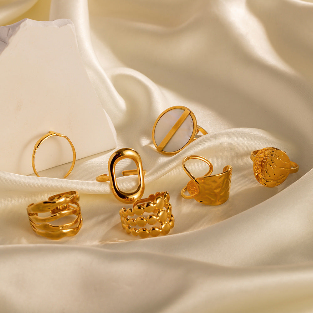 Three-row beaded gold adjustable ring