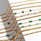Layered Gold Green Bracelet for Women, Dainty Stackable Jewelry