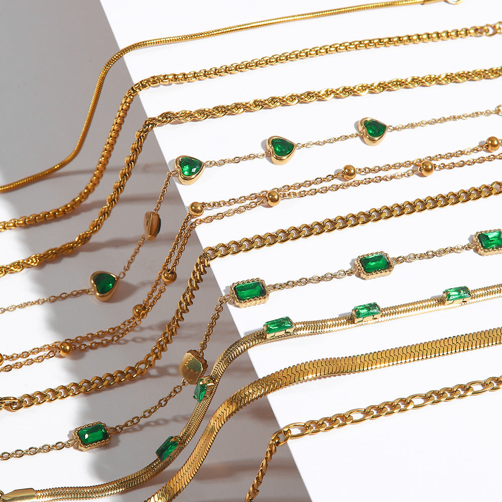 Layered Gold Green Bracelet for Women, Dainty Stackable Jewelry