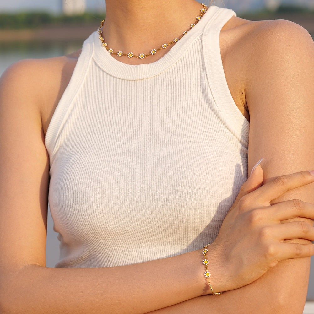 New titanium steel jewelry necklace and bracelet 18K gold white/color daisy chain necklace and bracelet
