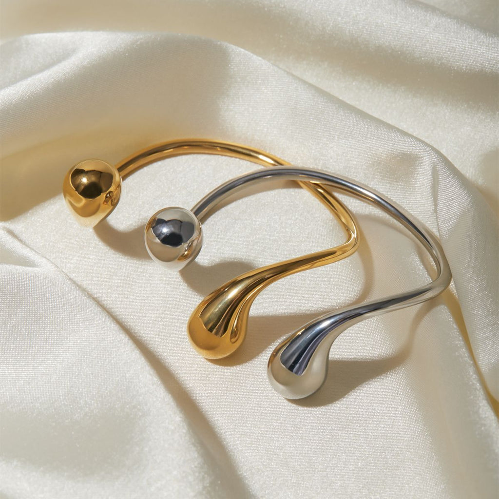 Bracelet: Asymmetrical Open Cuff Silver Metal Jewelry