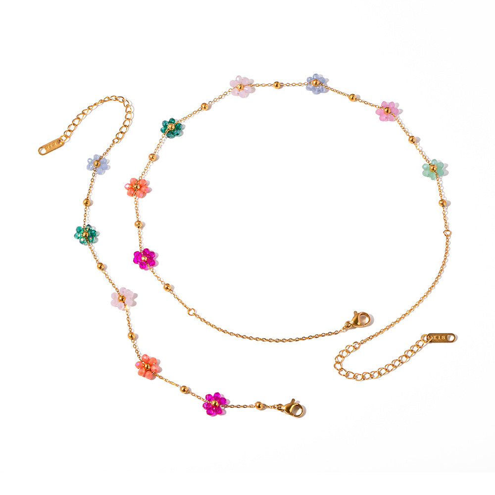 Bracelet Delicate 18k Gold Stainless Colorful Flower Chain for Women