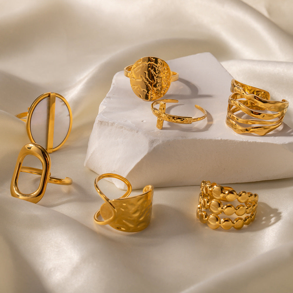 Hammered gold adjustable band ring