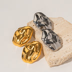 INS  18k gold-plated stainless steel irregular hammer  earrings for women, stylish and non-fading
