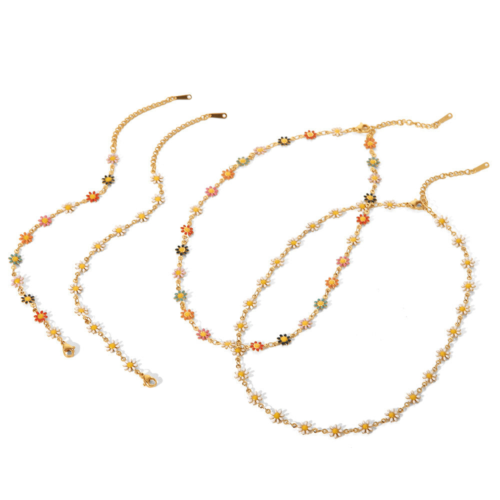 New titanium steel jewelry necklace and bracelet 18K gold white/color daisy chain necklace and bracelet